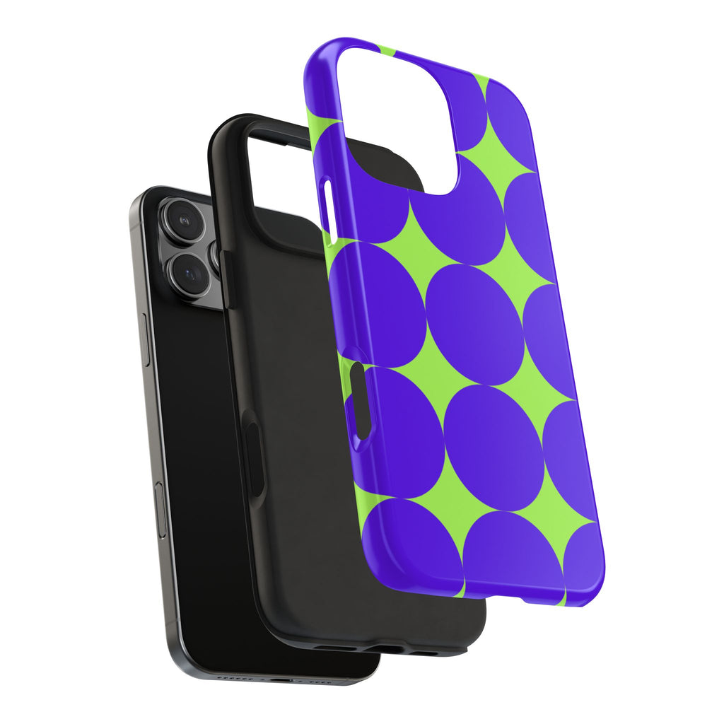Tough Phone Case — Retro Purple & Lime Geometric Dot Design
