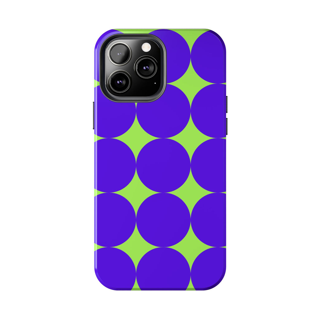 Tough Phone Case — Retro Purple & Lime Geometric Dot Design