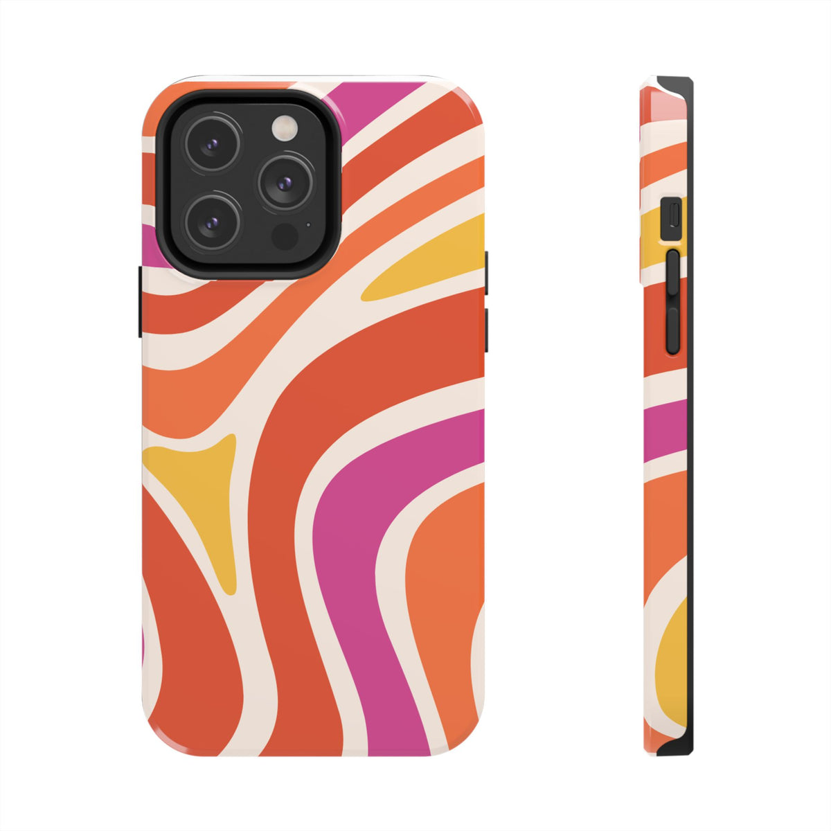 Retro Wave Tough Phone Case – Bright Abstract Orange, Pink & Yellow Protection