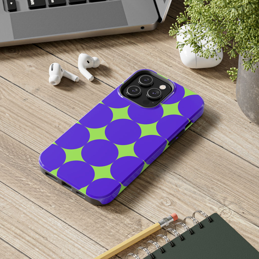 Tough Phone Case — Retro Purple & Lime Geometric Dot Design