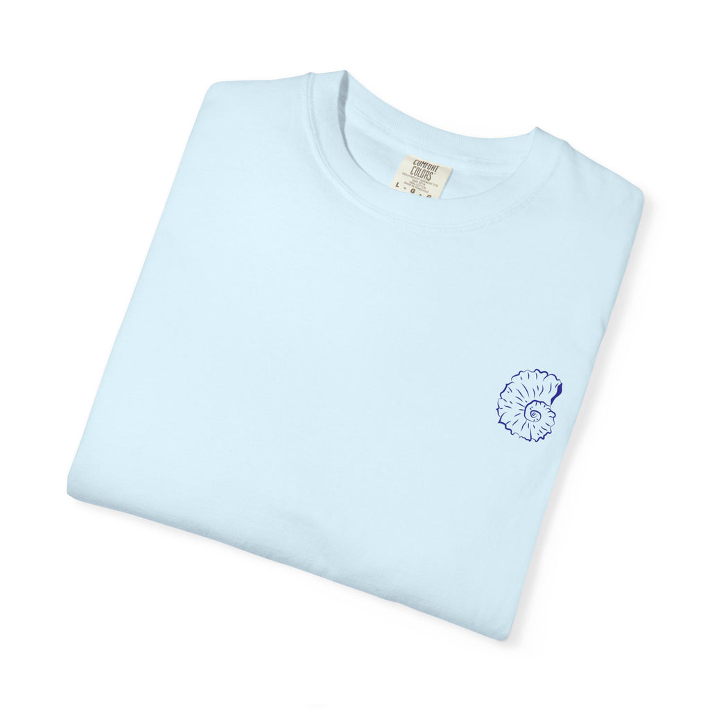 Seaside Shells T-Shirt — Blue Seashell Grid Graphic