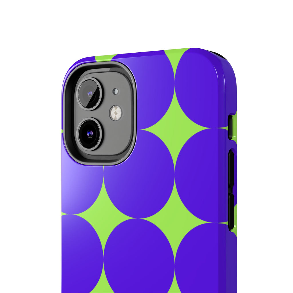 Tough Phone Case — Retro Purple & Lime Geometric Dot Design