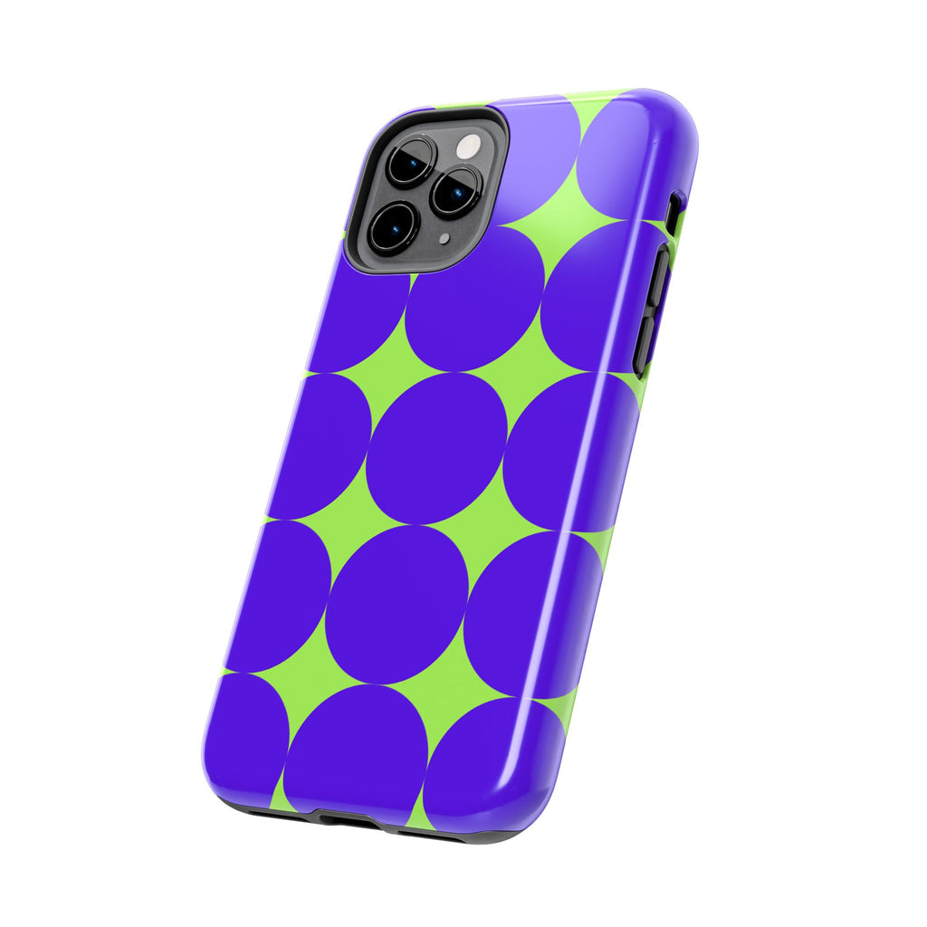 Tough Phone Case — Retro Purple & Lime Geometric Dot Design