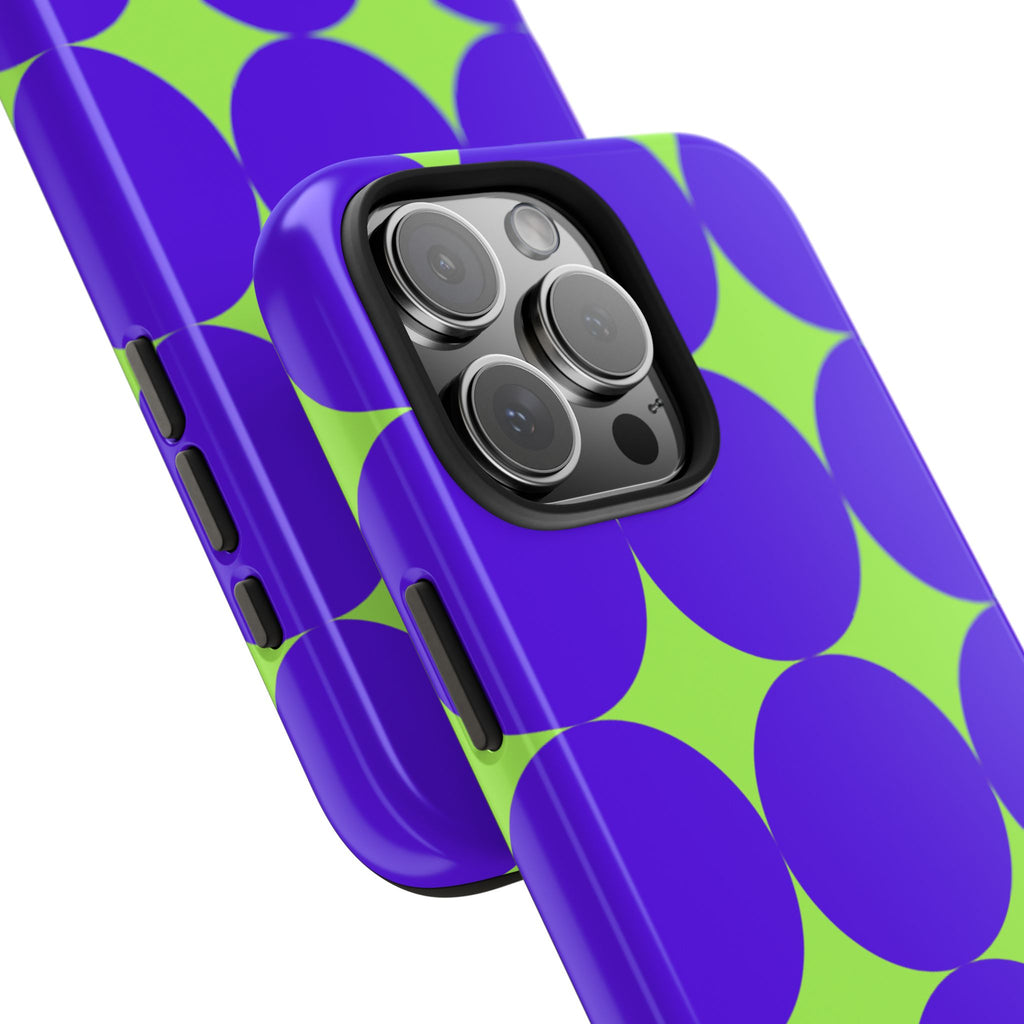 Tough Phone Case — Retro Purple & Lime Geometric Dot Design